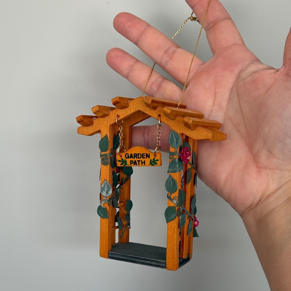 Vintage Christmas Garden Path Hanging Ornament - solid wood  and Green